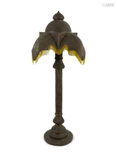 A Moroccan Pierced Brass Floor Lamp with Beade…