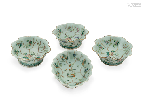 Four Chinese Export Famille Rose Celadon Porcelain