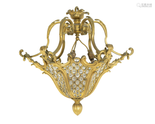 A French Gilt Bronze and Glass Ceiling Fixture Height