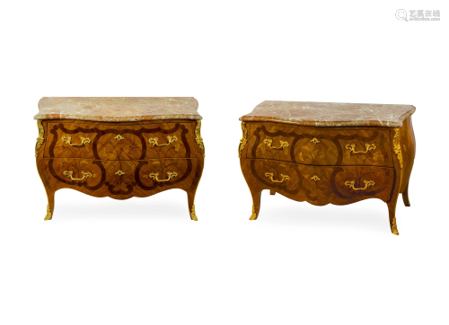 A Pair of Louis XV Style Gilt Bronze Mounted Tulipwood