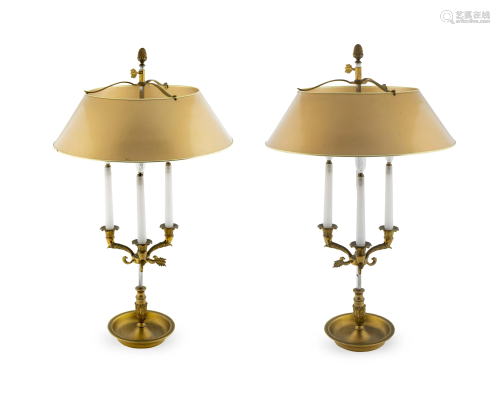 A Pair of Empire Style Bouillotte Lamps Height overall