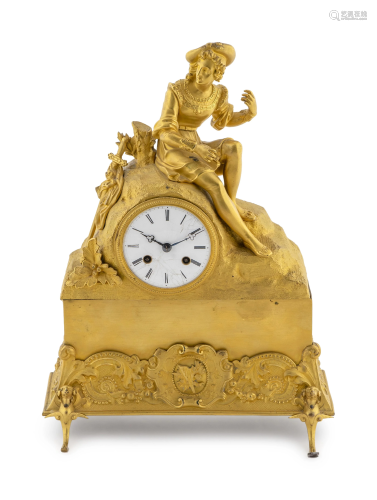 A French Empire Style Gilt Bronze Clock Height 15