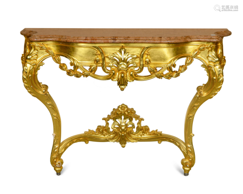 A Louis XV Style Giltwood Console Table Height 34 x
