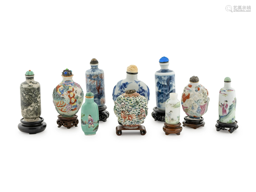 A Group of Ten Chinese Porcelain Snuff Bottles Height