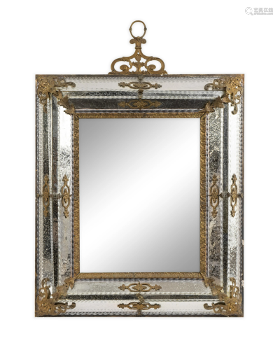 An Italian Gilt Bronze Mounted Mirror Height 41 x …