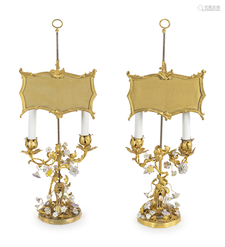 A Pair of Louis XV Style Gilt Bronze and Porcelain