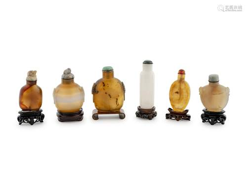 A Group of Six Chinese Hardstone Snuff Bottles Height