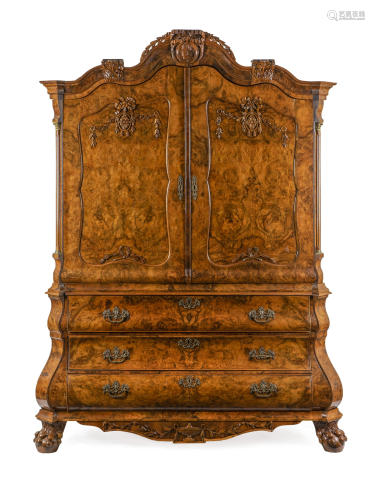 A Dutch Baroque Burlwood Cabinet Height 96 x…