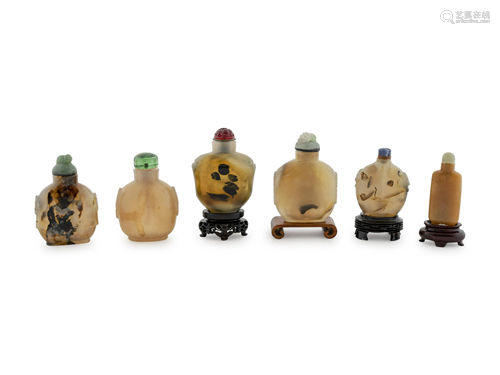 A Group of Six Chinese Hardstone Snuff Bottles Height