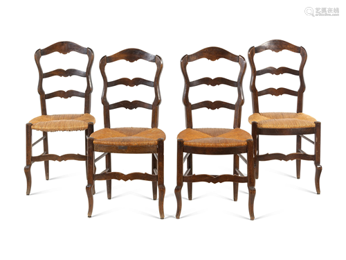 Four Louis XV Provincial Style Rush-Seat Side Chairs