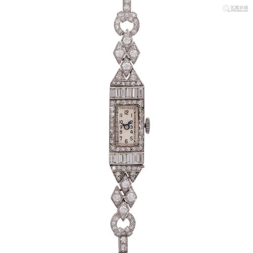 Art Déco Damenuhr mit zahlreichen Diamanten, zus. ca. 2,9 ct,