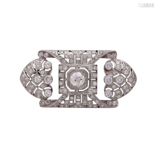 Art Déco Brosche mit Diamanten, zus. ca. 2,2 ct,