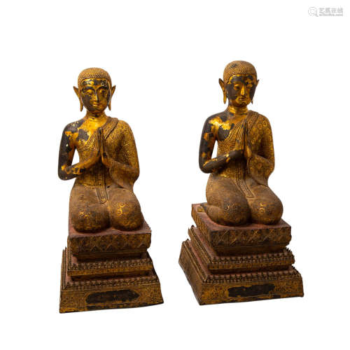 Paar Mönche aus Bronze. THAILAND/RATANAKOSIN, 19. Jh./frühes 20. Jh..b