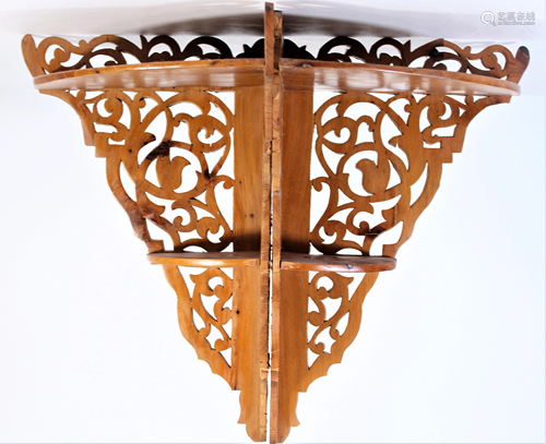 Pair of Wooden Scrollwork Corner Shelves