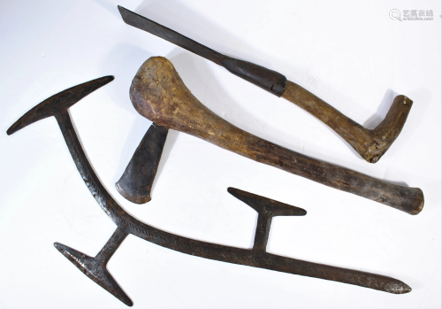 Collection of African Wooden Tools: Axes & Stick