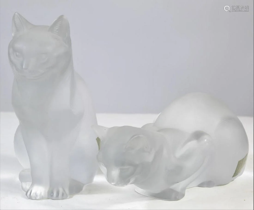 (2) Lalique Glass Cats