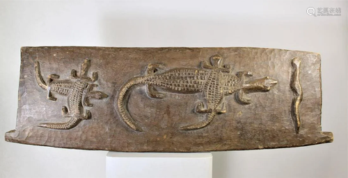 Large Hand Carved Wooden Piece with Crocodiles