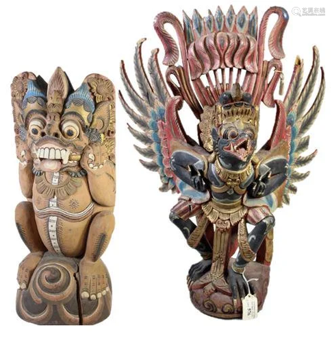 (2) Wooden Carved Balinese Garuda Figures