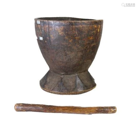 African Mortar Stick and Large Bowl
