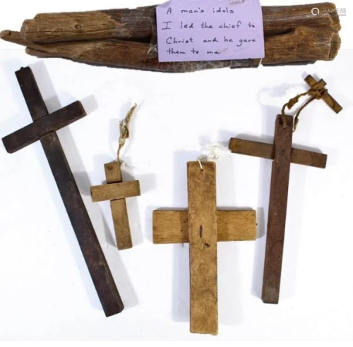 (4) African Missionary Wooden Carved Crosses