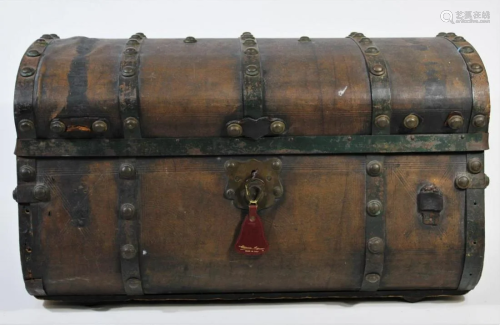 Antique Leather and Iron Bound Travel Chest