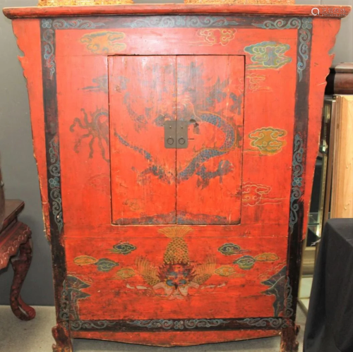 Chinese Red Cabinet with Five Claw Dragon