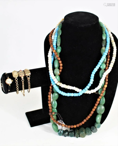Collection of Beaded Necklaces and Watches