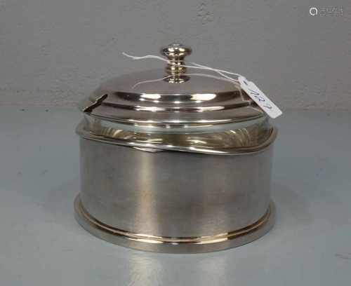 KOMPOTTIERE / MARMELADENTOPF / DECKELDOSE / HONIGTOPF / plated jam pot, 2. H. 20. Jh., Glas und