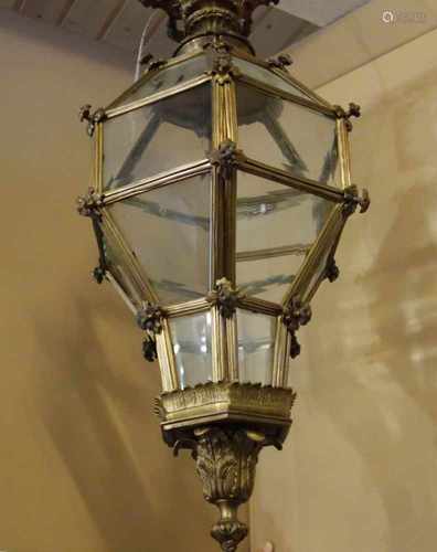 BRONZE - LATERNE / AMPEL / DECKENLAMPE, Bronze mit einflammiger Brennstelle, um 1900.