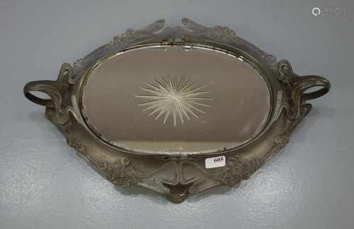 JUGENDSTIL - TAFELAUFSATZ / Art nouveau pewter center piece, Zinn mit Spiegeleinsatz. Hans Peter