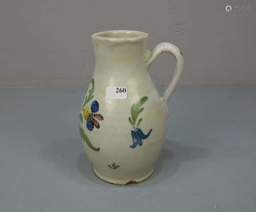 KLEINE KANNE / KRUG / jug, 1. H. 19. Jh., Fayence / Keramik, rötlicher Scherben, wohl Manufaktur