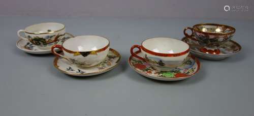 VIER JAPANISCHE SAMMELTASSEN / MOKKATASSEN / four japanese cups, Porzellan, Japan, 1. H. 20. Jh.,