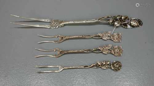 JUGENDSTIL SPEISEBESTECK-SET FÜR 1 PERSON / cutlery set, 1. H. 20. Jh., deutsch, 800er Silber,