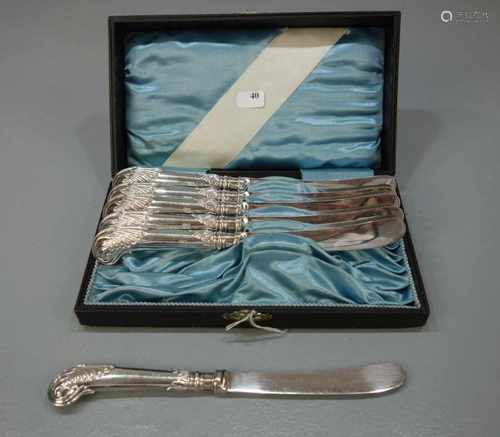 6 SILBERNE BUTTER -, OBST- ODER KONFEKT - MESSER, Sterlingsilber (mit silbernen Klingen und