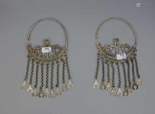 BERBER-SCHMUCK: PAAR OHRRINGE, Marokko, Silber, Gesamtgewicht ca. 72,13 g. Kreolische Form mit