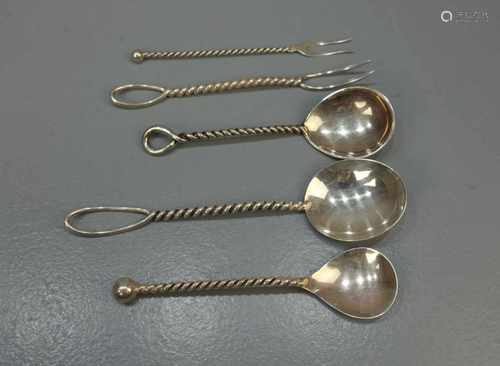 VORLEGEBESTECK - 5 TEILE / serving cutlery, deutsch, 800er und 835er Silber, zusammen 93 Gramm.