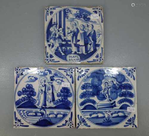 3 BIBEL-FLIESEN / HOLLÄNDISCHE FAYENCE - FLIESEN / WANDFLIESEN / dutch bible tiles / tegels, 18. /