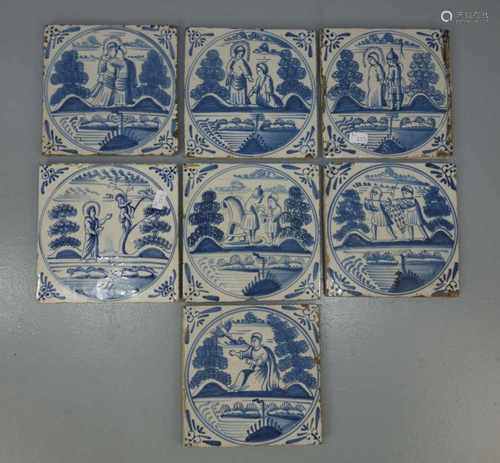 7 BIBEL-FLIESEN / HOLLÄNDISCHE FAYENCE - FLIESEN / WANDFLIESEN / dutch bible tiles / tegels, 18. /