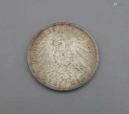 SILBERMÜNZE: 3 MARK - 1913, Silber, 16,6 Gramm. Auf der Münze bez.: 