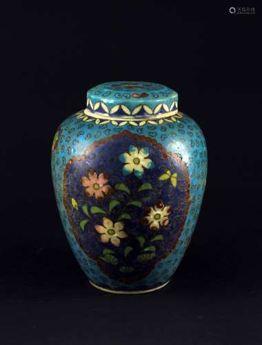 19世纪末陶瓷胎掐丝珐琅盖罐