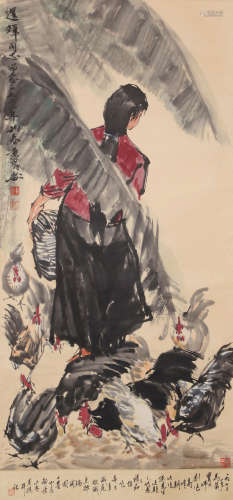Zhou Huang - Figure Chicken Painting