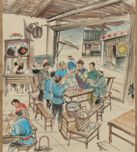 Zhou Huang - Painting of a Crowded Bar