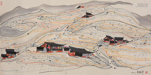 Wu Guanzhong - Houses and Mountain Painting