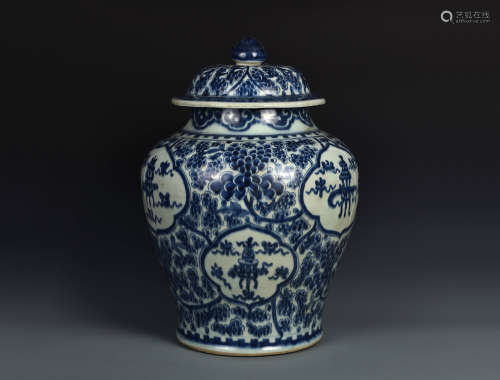 MATCHED PAIR BLUE AND WHITE GARNITURES QING DYNASTY
