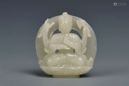 A CARVED WHITE JADE MASTER MING DYNASTY OR EARLIER