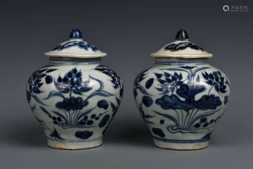 MATCHED PAIR LOTUS POND JARS YUAN DYNASTY