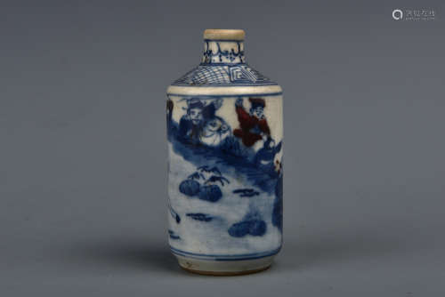 AN UNDER GLAZE BLUE AND COPPER RED SNUFF-BOTTLE QING DYNASTY
