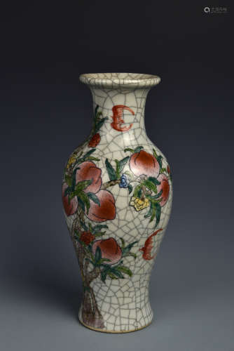 A GE-TYPE AND FAMILLE ROSE BALUSTER VASE QING DYNASTY