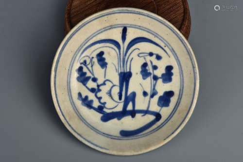 A BLUE AND WHITE DISH QING DYNASTY