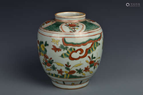 A FAMILLE VERTE BISCUIT VASE MING DYNASTY